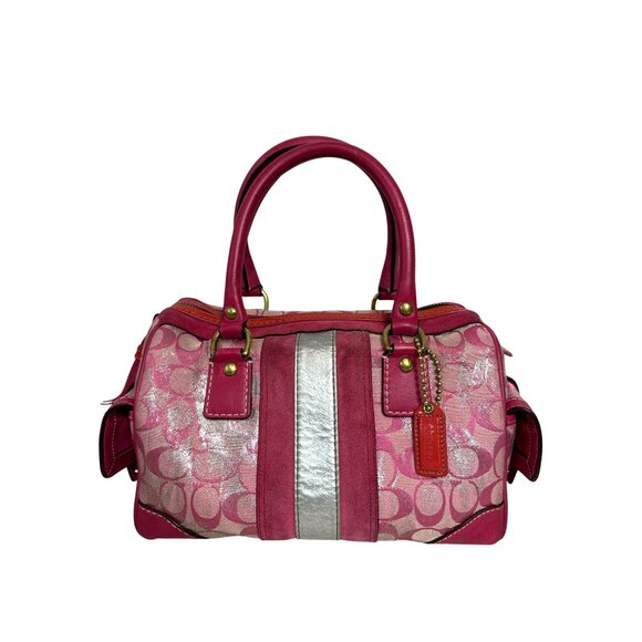 Vintage Coach Signature Pink Metallic Boston Satchel Bag Buckle Pockets Y2K 2186 - Picture 1 of 16